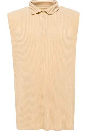 Issey Miyake Plisserad ärmlös pikétröja