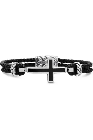 David Yurman Stone Cross läderarmband i sterlingsilver (3 mm)