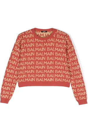 Balmain Intarsiastickad tröja med logotyp