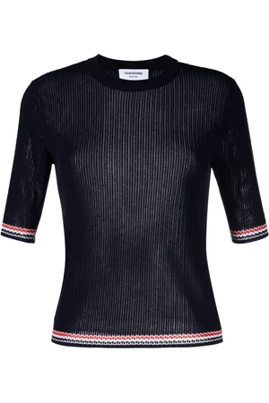 Thom Browne Pointellestickad topp med kontrastkant