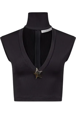AREA Ribbstickad croptop med stjärnformade nitar