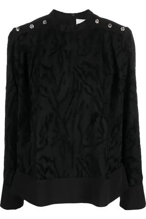3.1 Phillip Lim Shadow Vines blus med halvpolokrage