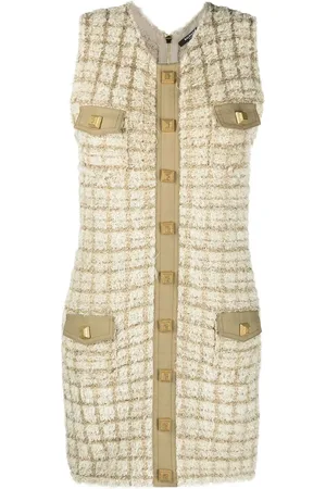 Balmain ärmlös tweedklänning
