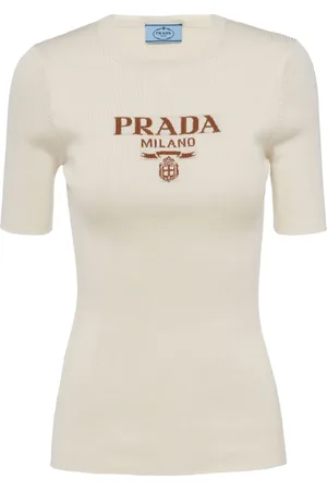 Prada Intarsiastickad tröja med logotyp
