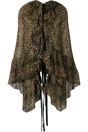 Saint Laurent Leopardmönstrad asymmetrisk blus
