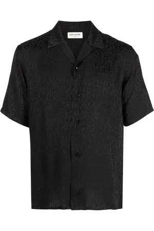 Saint Laurent Leopardmönstrad skjorta med hajkrage