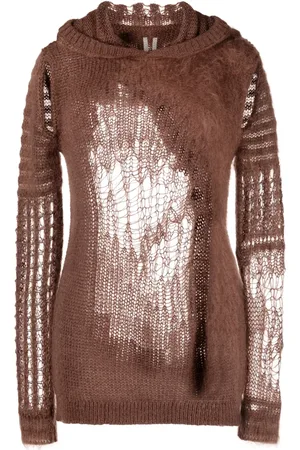 Rick Owens Stickad hoodie med perforerad design