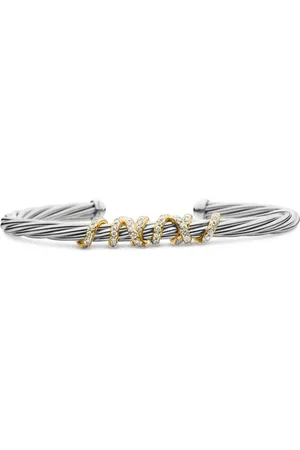 David Yurman Helena Center Station diamantarmband i 18K gult guld och sterlingsilver (4 mm)