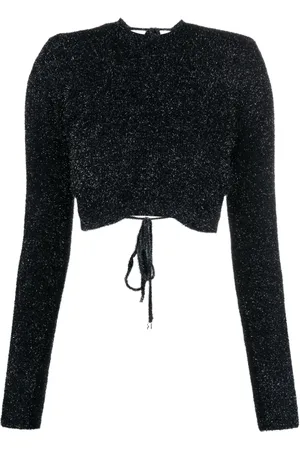 ROTATE Glittrig stickad croptop med öppen rygg