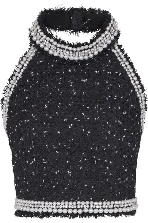 Balmain Kort tweedtopp med halterneck