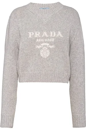 Prada Intarsiastickad kashmirtröja med logotyp