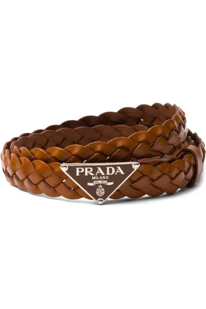 Prada Flätat bälte med logotypplakett