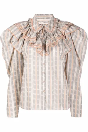 ULLA JOHNSON Rutig blus med volangkrage