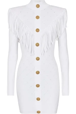 Balmain Stickad miniklänning med fransar