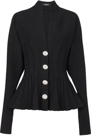 Balmain Inpassad ribbstickad kofta