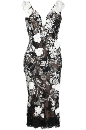 Marchesa Notte Midiklänning med blomsterapplikation