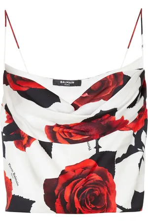 Balmain Draperad topp med rostryck