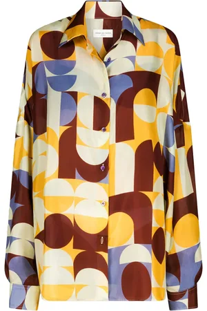 DRIES VAN NOTEN Sidenskjorta med geometriskt tryck