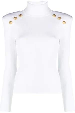 Balmain Ribbstickad knapprydd tröja