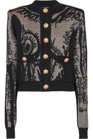Balmain Intarsiastickad kofta med logotyp