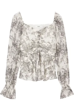 B+AB Blommig blus med rysch