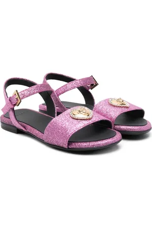 VERSACE Crystal Hearts glittriga lädersandaler
