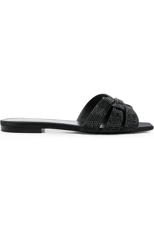 Saint Laurent Strassprydda lädersandaler
