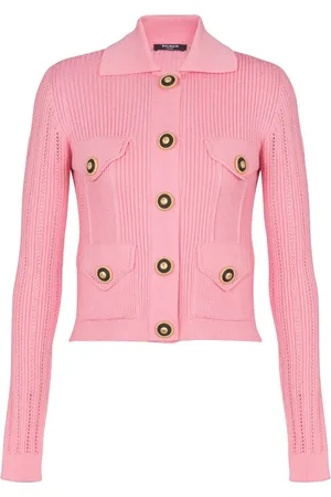 Balmain Stickad kofta med broderad logotyp
