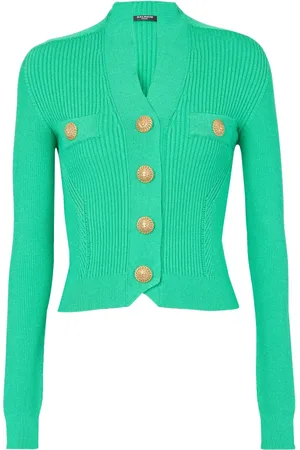 Balmain Ribbstickad kofta med knäppning