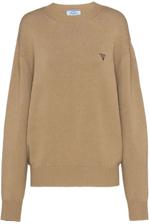 Prada Intarsiastickad kashmirtröja med logotyp