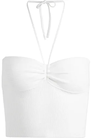 ALICE+OLIVIA Linnie ribbstickad halternecktopp