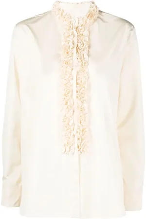Jil Sander Broderad blus med volangkant