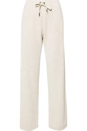 Brunello Cucinelli Ribbstickade byxor med paljetter