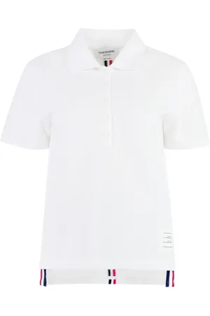Thom Browne "Relaxed Fit Short Sleeve Polo With Center Back Red, White And Blue Stripe In Classic Pique"