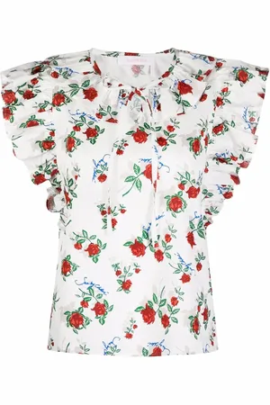 See by Chloé Blommig sidenblus med volangkrage