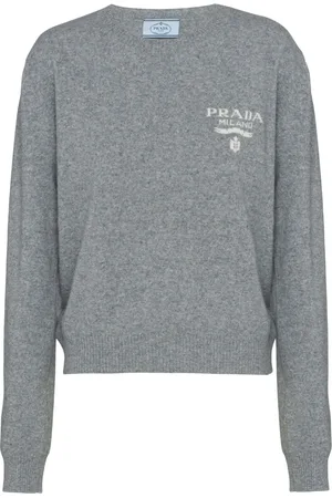 Prada Intarsiastickad kashmirtröja med logotyp
