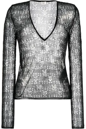 Saint Laurent Glesstickad topp i skir