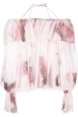 BLUMARINE Blommig blus med volangkant