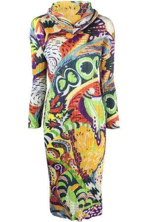 PLEATS PLEASE ISSEY MIYAKE Plisserad midiklänning med abstrakt tryck