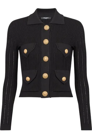 Balmain Ribbstickad kofta med knäppning