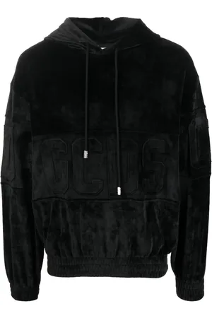 GCDS Hoodie i sammet med logotypmärke på ärmen