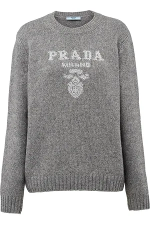 Prada Intarsiastickad kashmirtröja med logotyp
