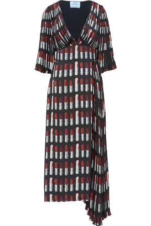 Prada Klänning i twill med läppstiftstryck