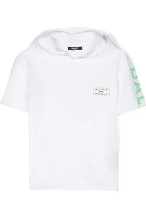 Balmain Intarsiastickad kortärmad hoodie