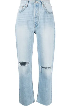 RE/DONE Croppade jeans med slitna knän