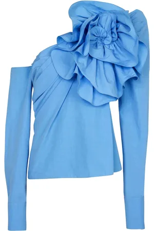 Balmain Asymmetrisk blus med volangdetalj