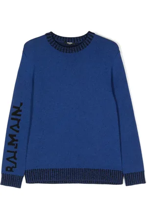 Balmain Intarsiastickad tröja med logotyp