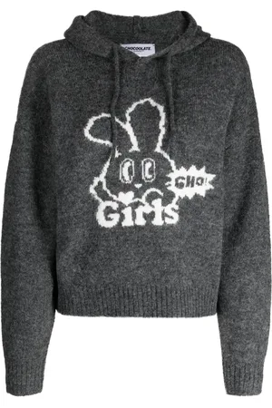 Chocoolate Intarsiastickad hoodie med dragsko