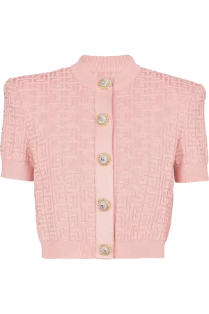Balmain Kortärmad kofta med grafisk intarsia