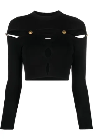 VERSACE Ribbstickad topp med utskuren detalj